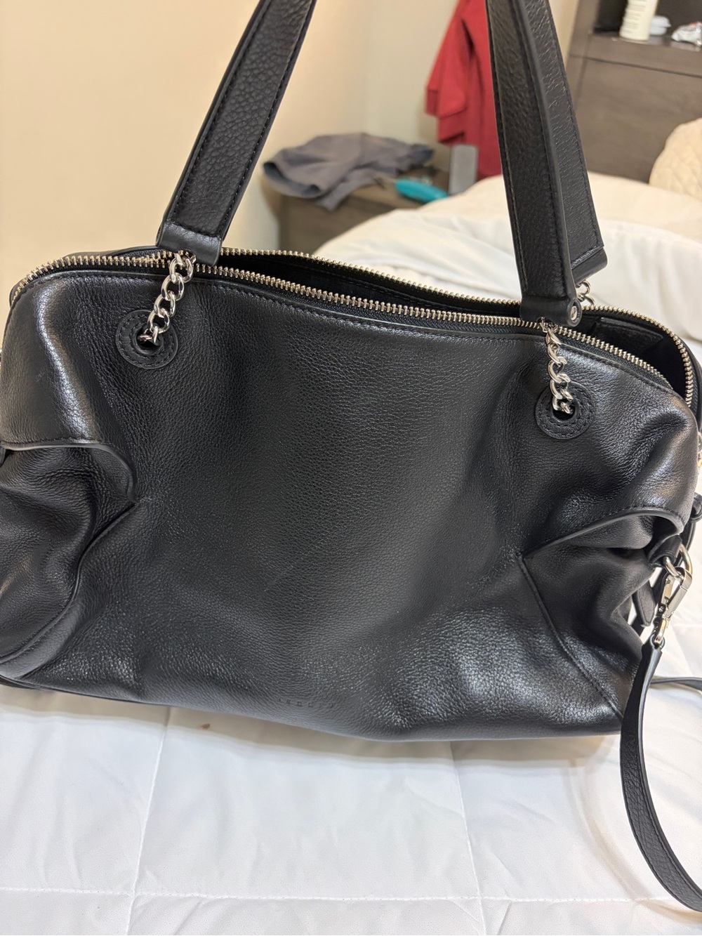 Sandro Black Leather Shoulder Bag with Chain Accents